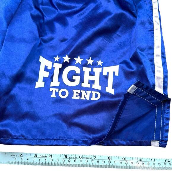 Benza Fight to End Blue Boxing Shorts SzL Polyester Satin Kickboxing Trunks Thai - Picture 7 of 8